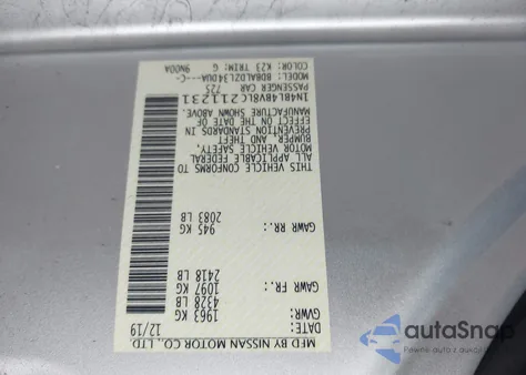 2020 Nissan Altima S Fwd из США, поврежденный, VIN 1N4BL4BV8LC211231